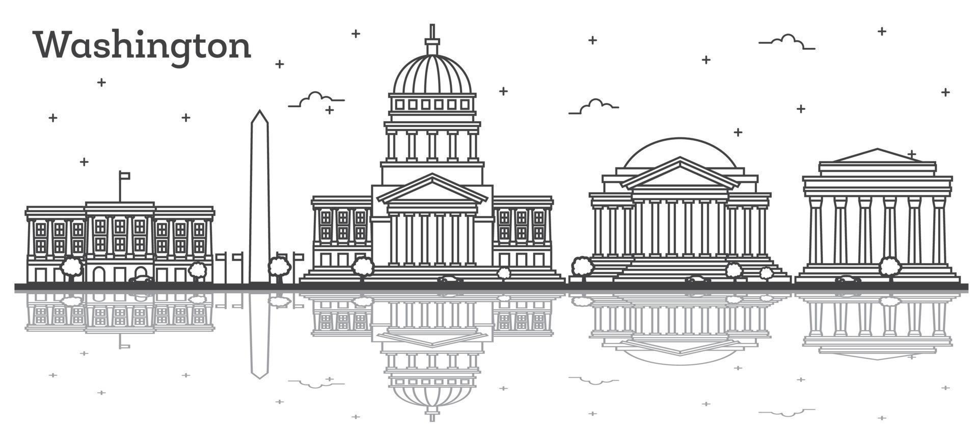 Outline Washington DC USA City Skyline with Modern Buildings Isolated on White. vector