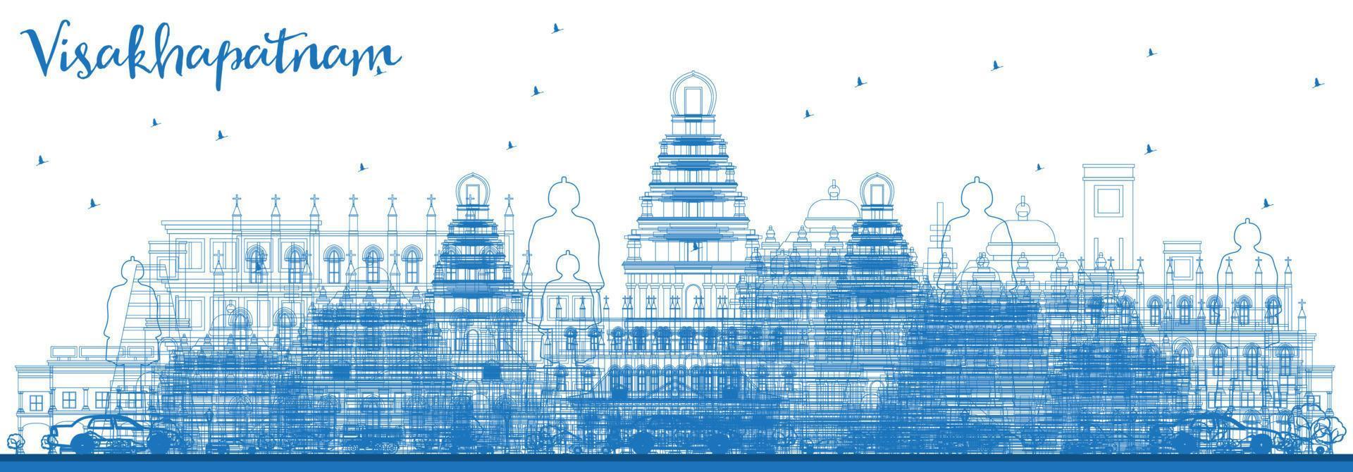 Outline Visakhapatnam India Skyline with Blue Buildings. vector