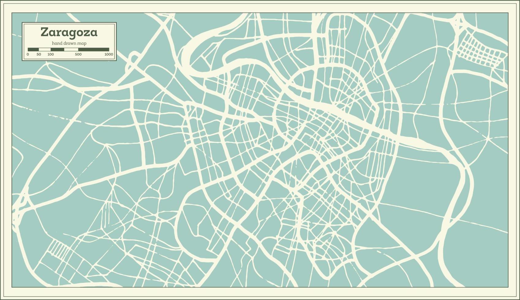 Zaragoza Spain City Map in Retro Style. Outline Map. vector