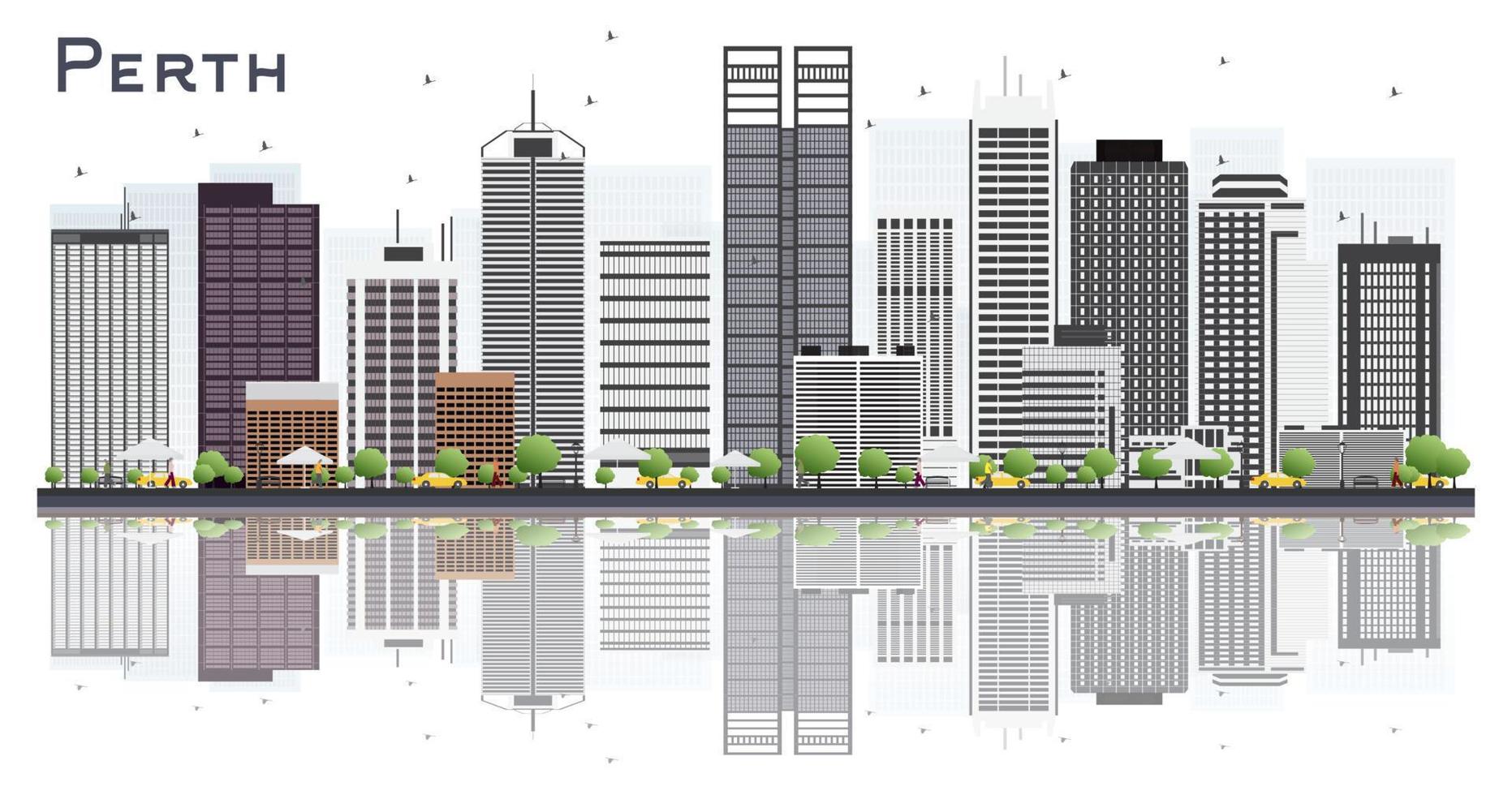 Perth Australia City Skyline with Gray Buildings Isolated on White Background. vector