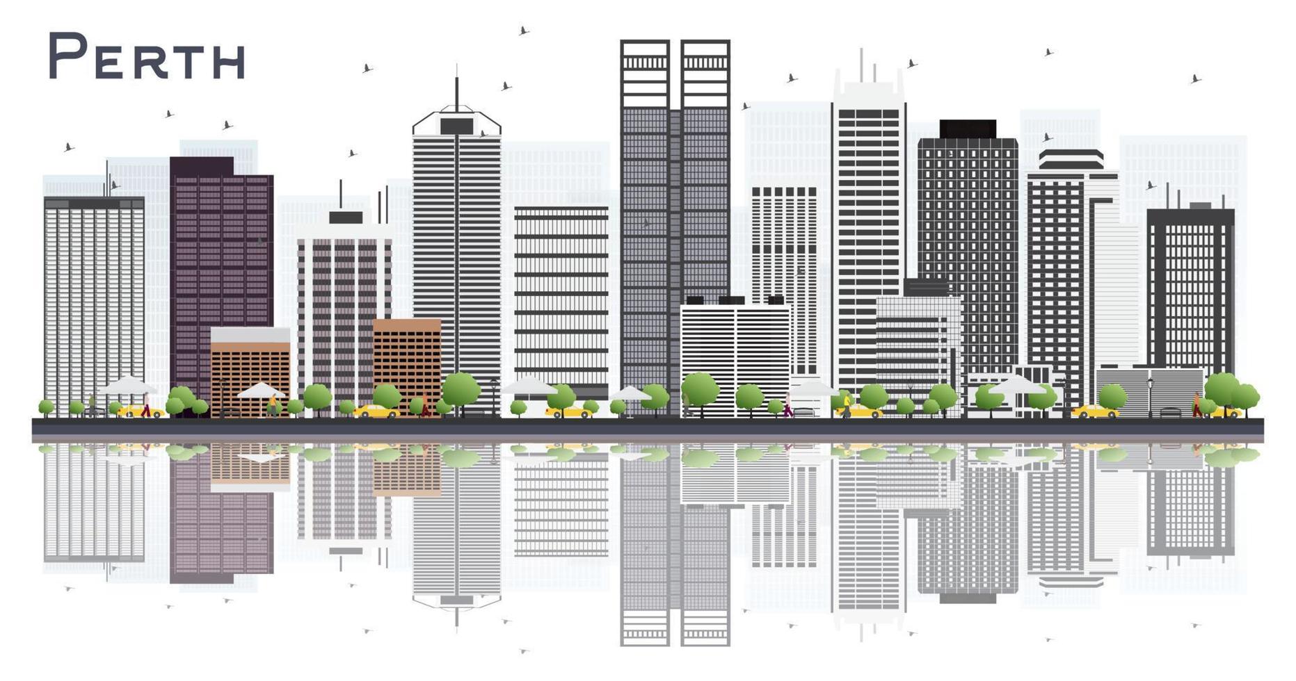 horizonte de la ciudad de perth australia con edificios grises aislados sobre fondo blanco. vector