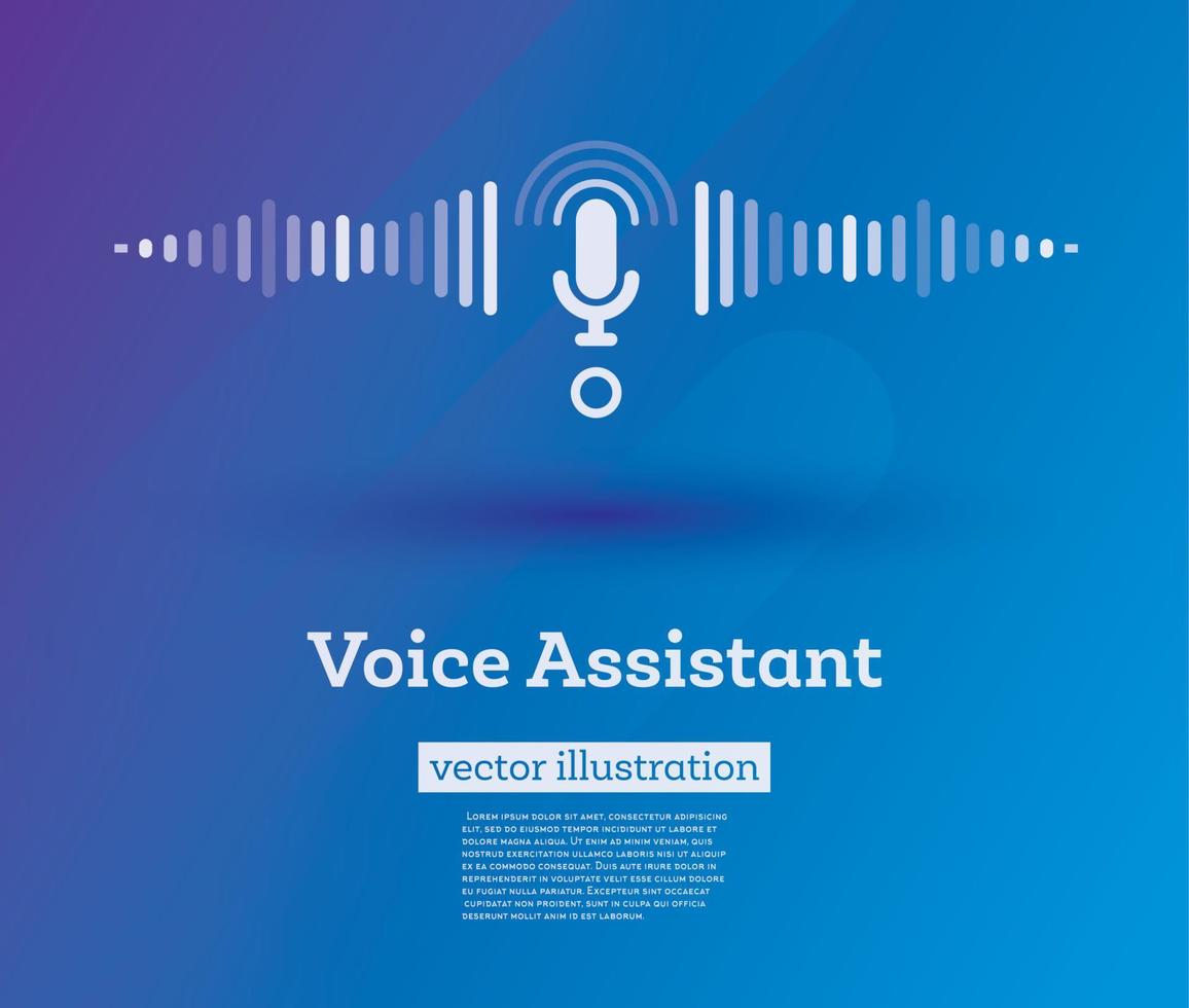 Personal Voice Assistant Sign on Blue Background. vector