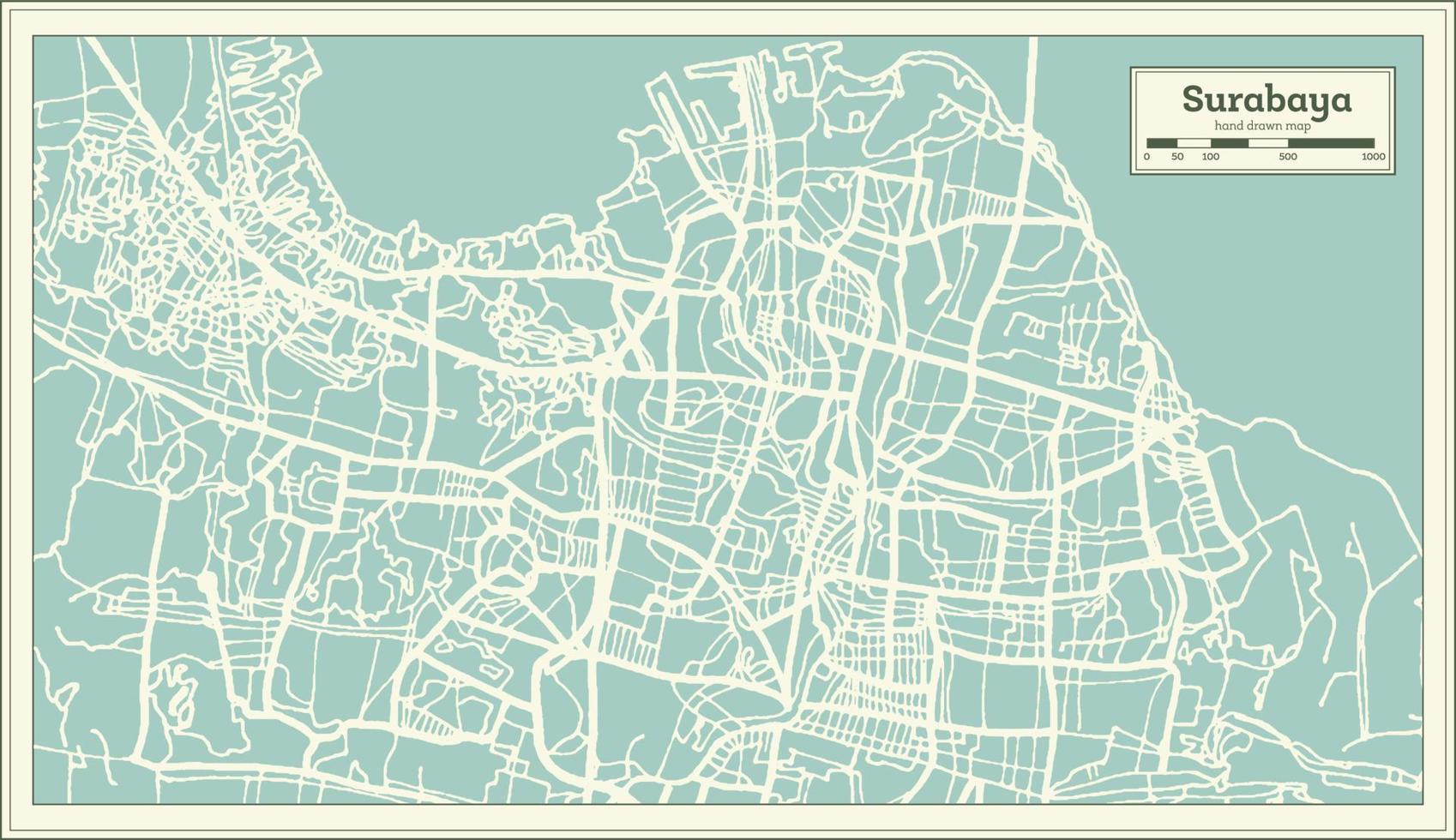 Surabaya Indonesia City Map in Retro Style. Outline Map. vector