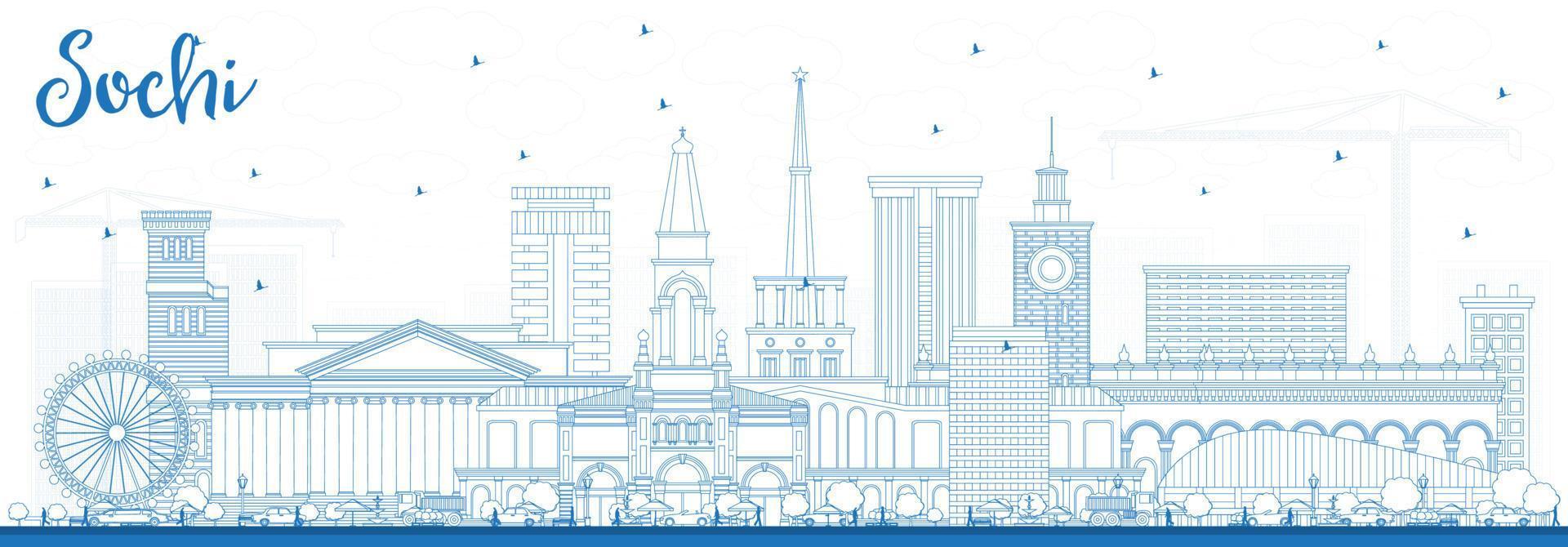 delinear el horizonte de la ciudad de sochi rusia con edificios azules. vector