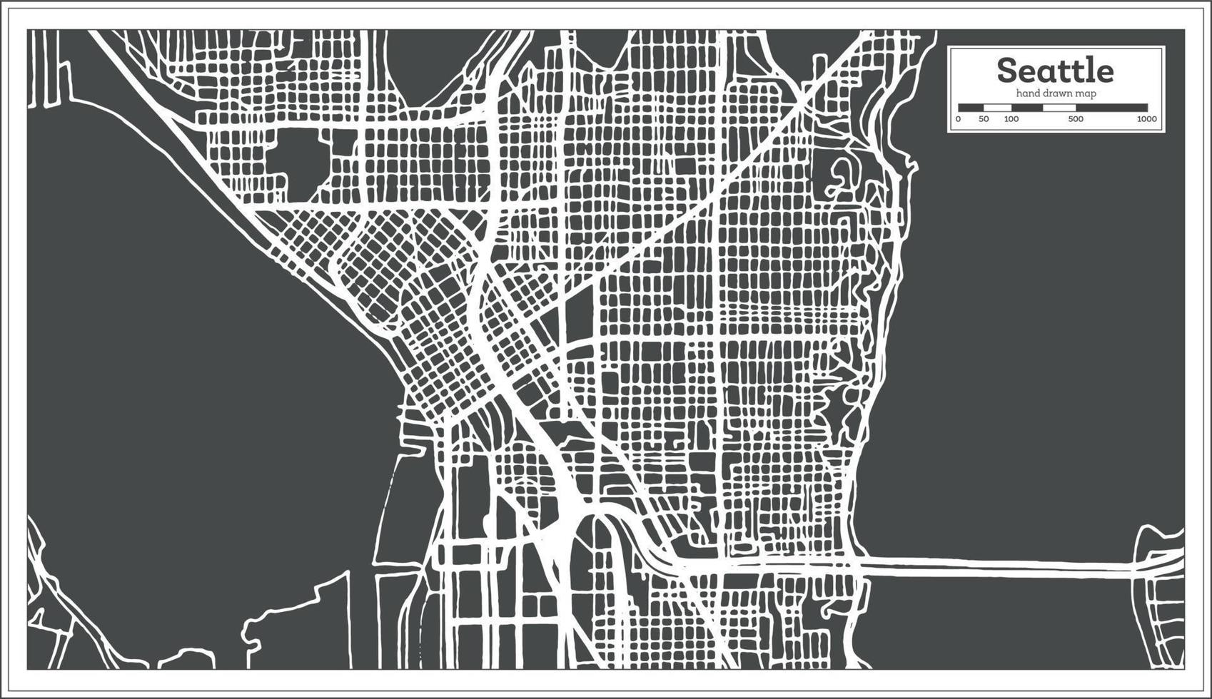 mapa de la ciudad de seattle usa en estilo retro. esquema del mapa. vector