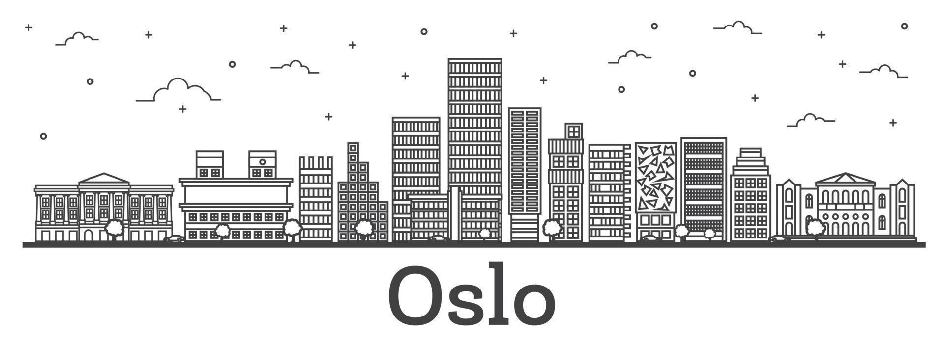 delinear el horizonte de la ciudad de oslo noruega con edificios modernos aislados en blanco. vector