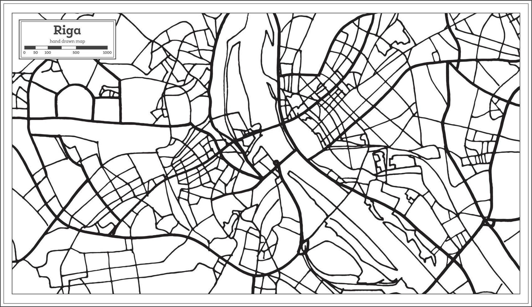 Riga Latvia Map in Black and White Color. vector