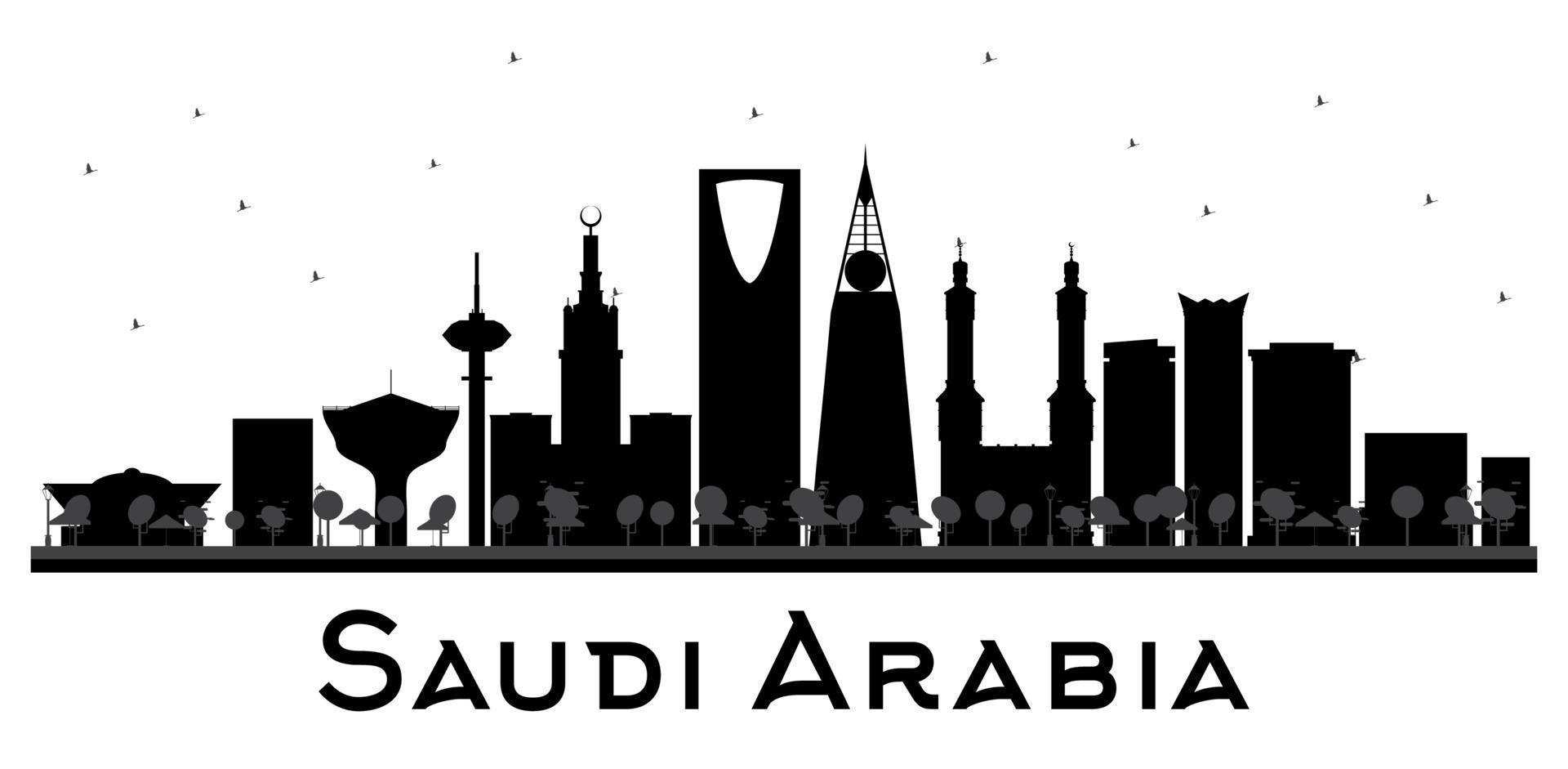 silueta en blanco y negro del horizonte de arabia saudita. vector