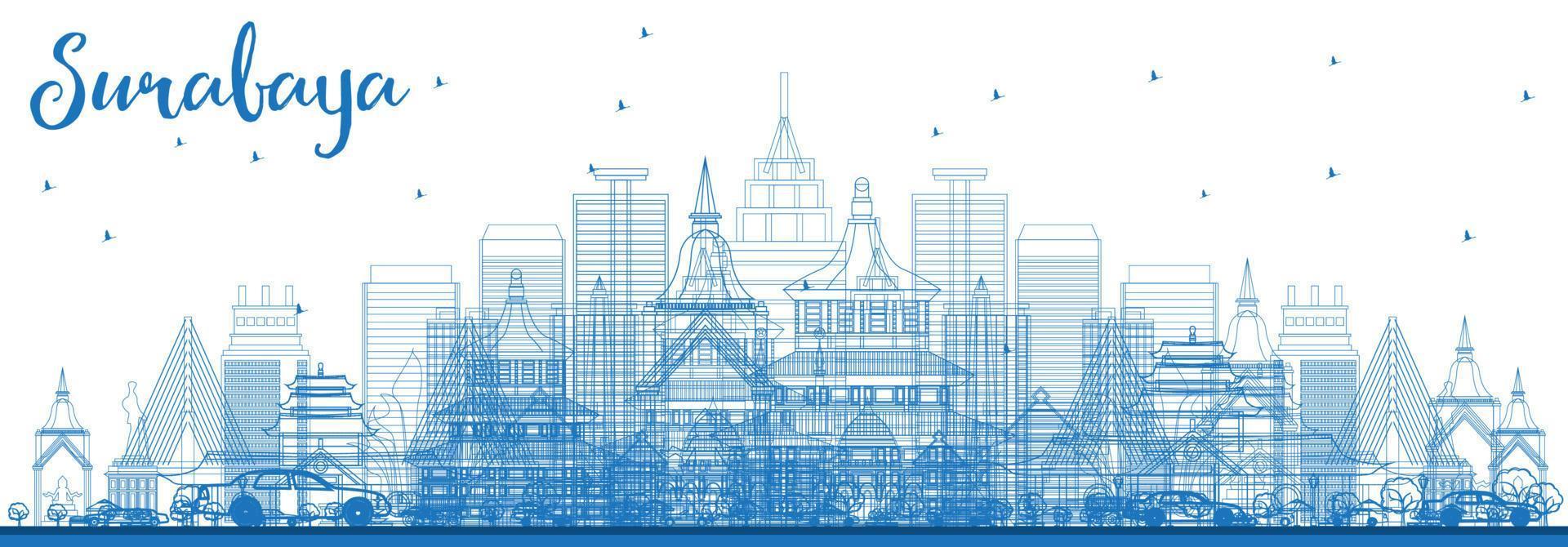 Outline Surabaya Skyline with Blue Buildings. vector