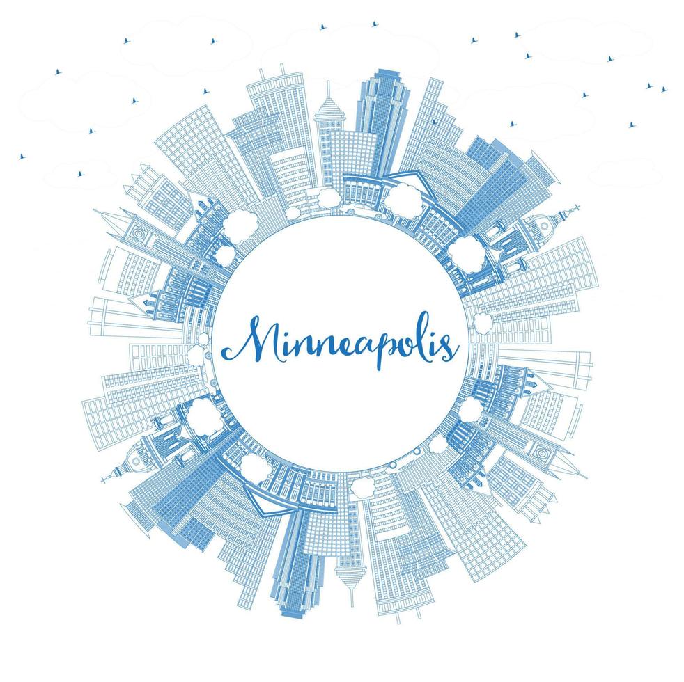 Outline Minneapolis Minnesota USA Skyline with Blue Buildings and Copy Space. vector