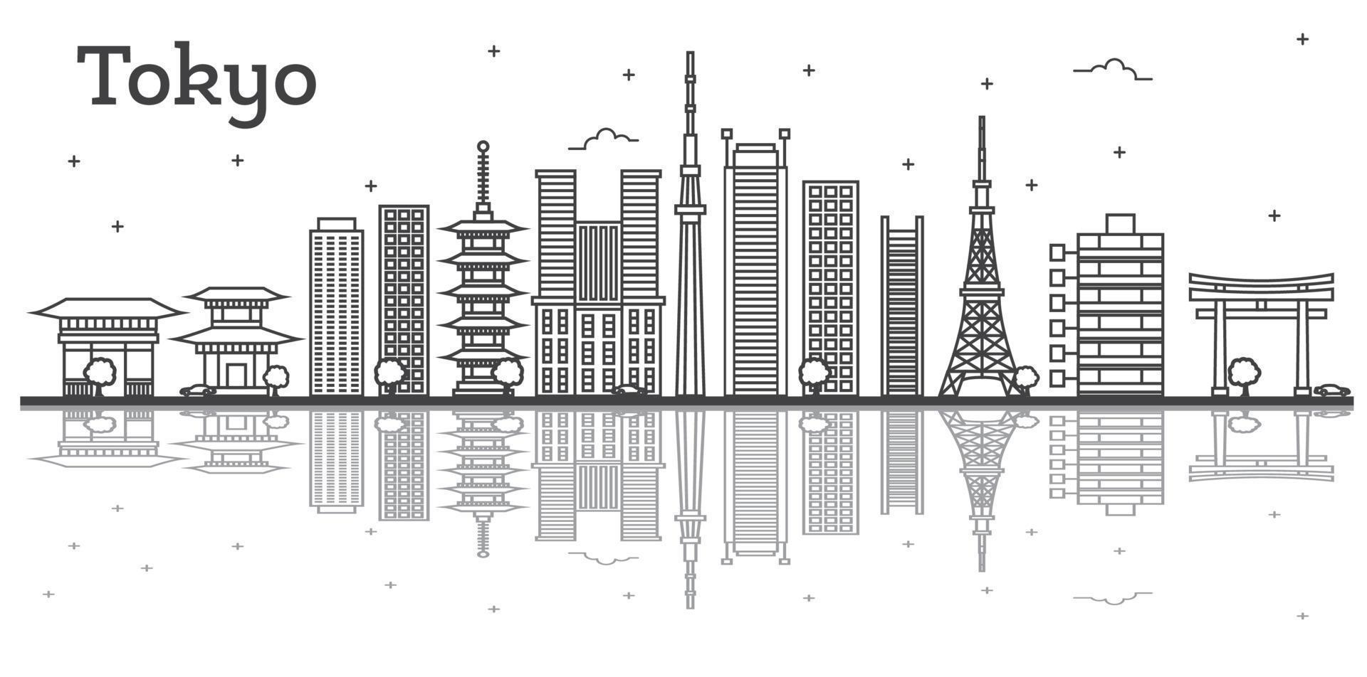 Outline Tokyo Japan City Skyline with Modern Buildings Isolated on White. vector