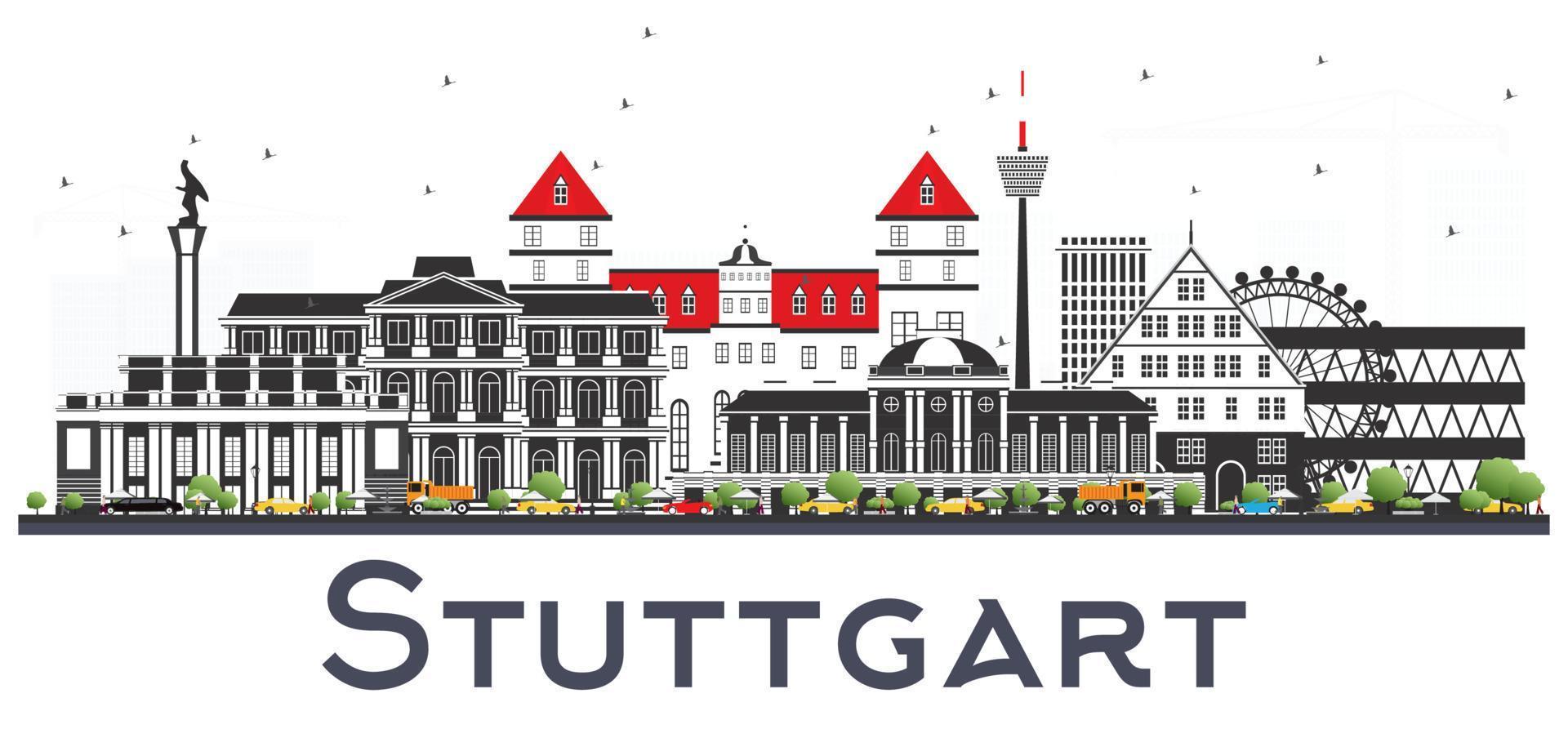 horizonte de stuttgart alemania con edificios de color aislados en blanco. vector