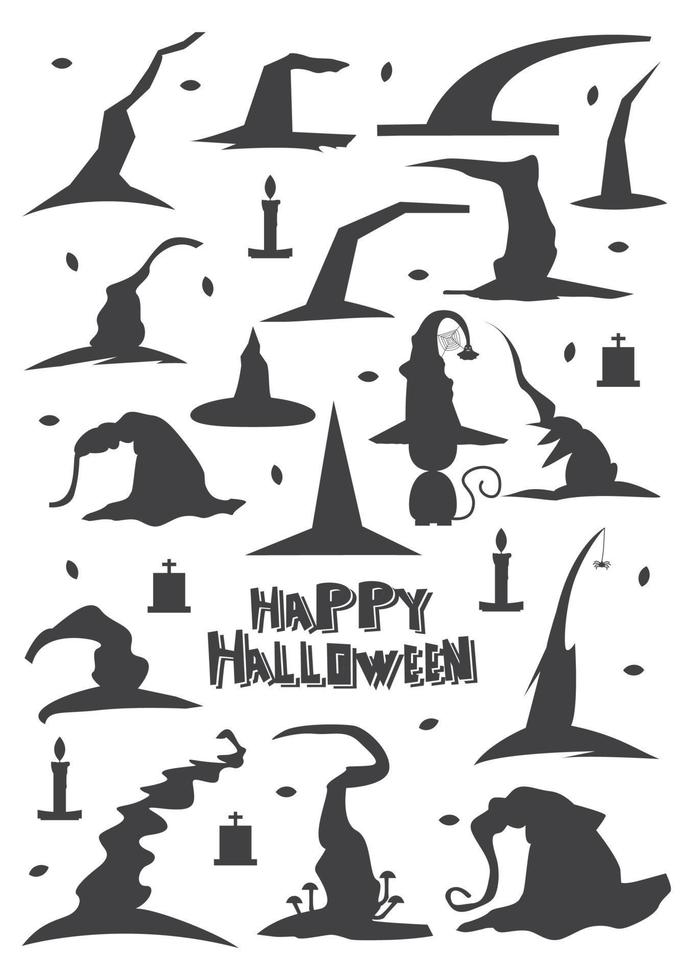 Witch Hats Set Isolated on White Background. vector