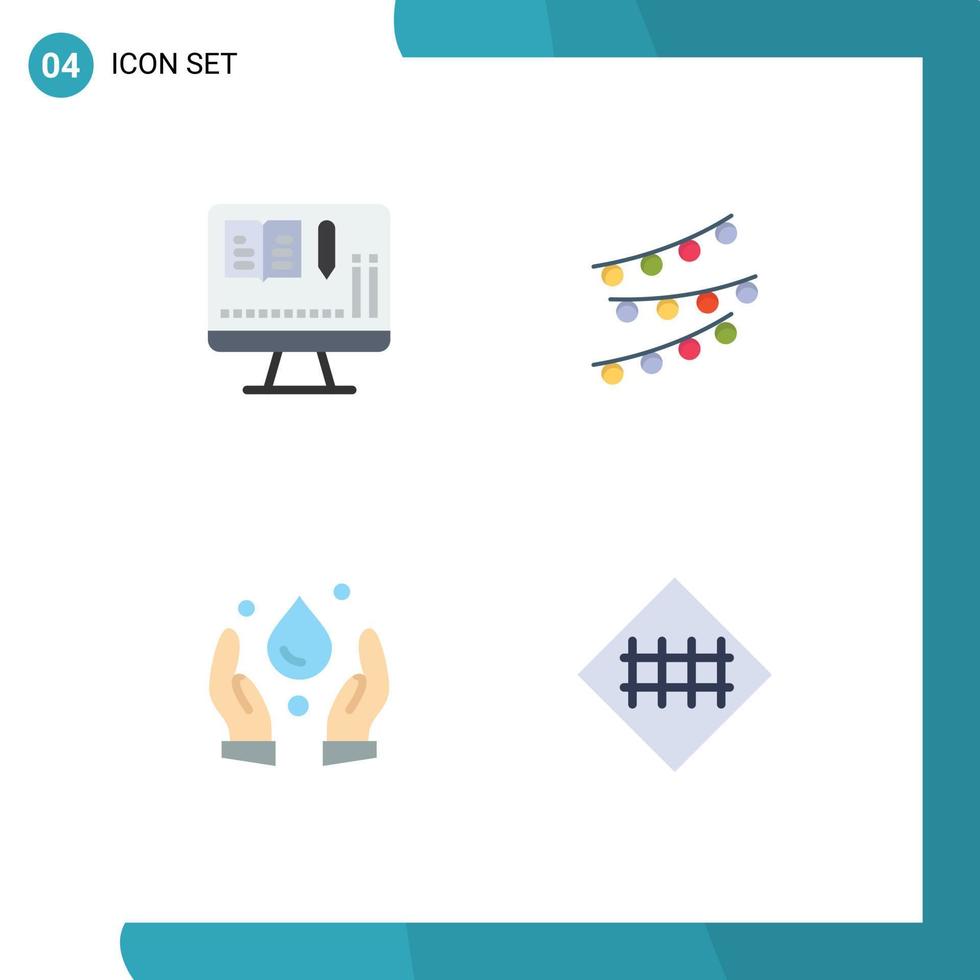 Group of 4 Modern Flat Icons Set for monitor environment decorations celebtare fence Editable Vector Design Elements