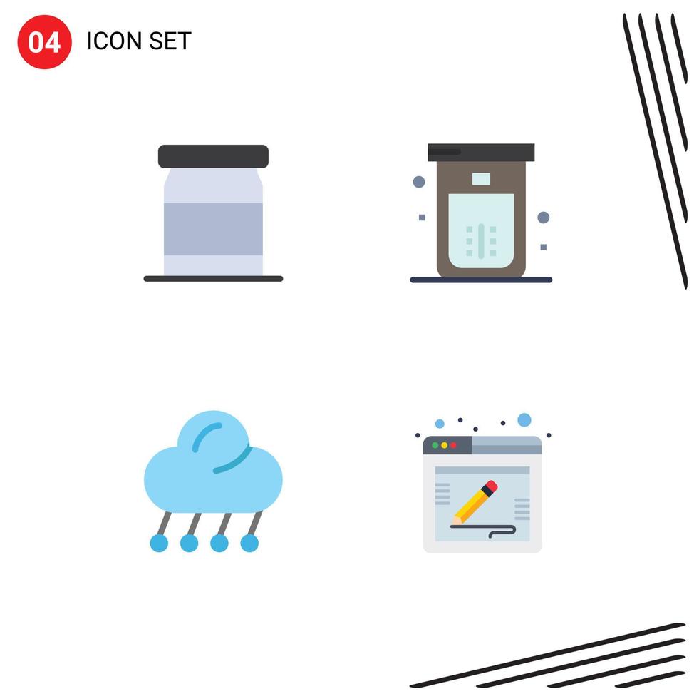 paquete de interfaz de usuario de 4 iconos planos básicos de elementos de diseño vectorial editables de la noche de la ducha del baño de la nube del bebé vector