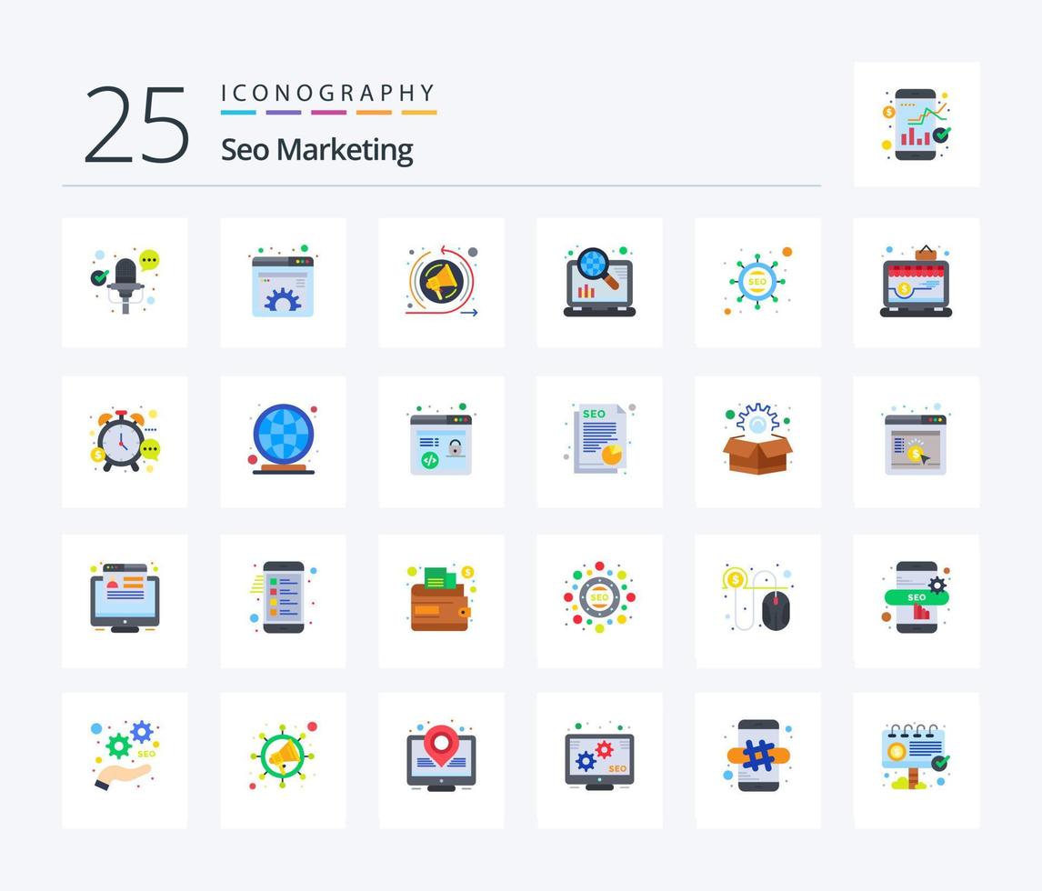 seo marketing paquete de iconos de 25 colores planos que incluye seo. marketing. marketing. SEO marketing vector