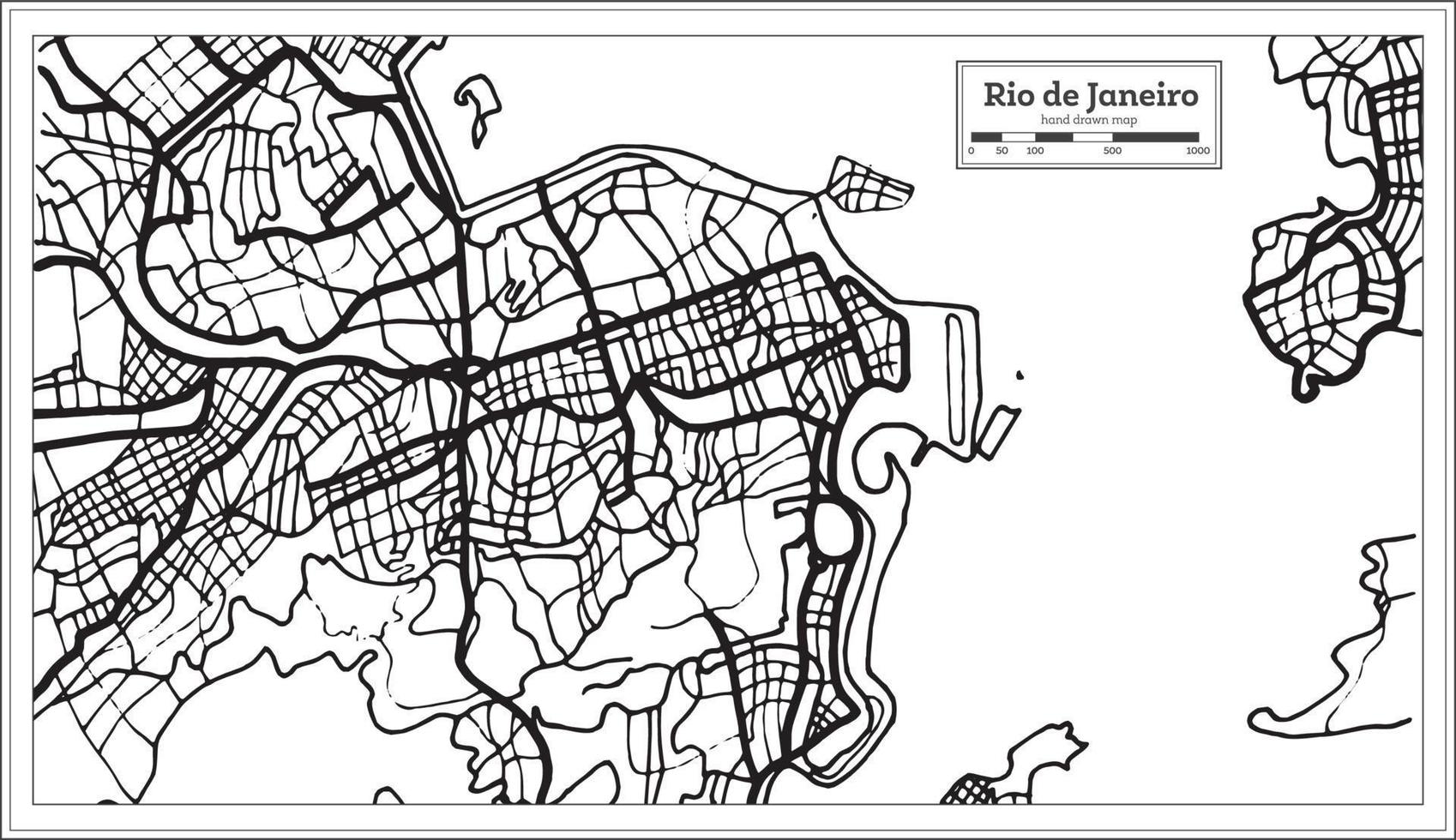mapa de la ciudad de río de janeiro en color blanco y negro. vector