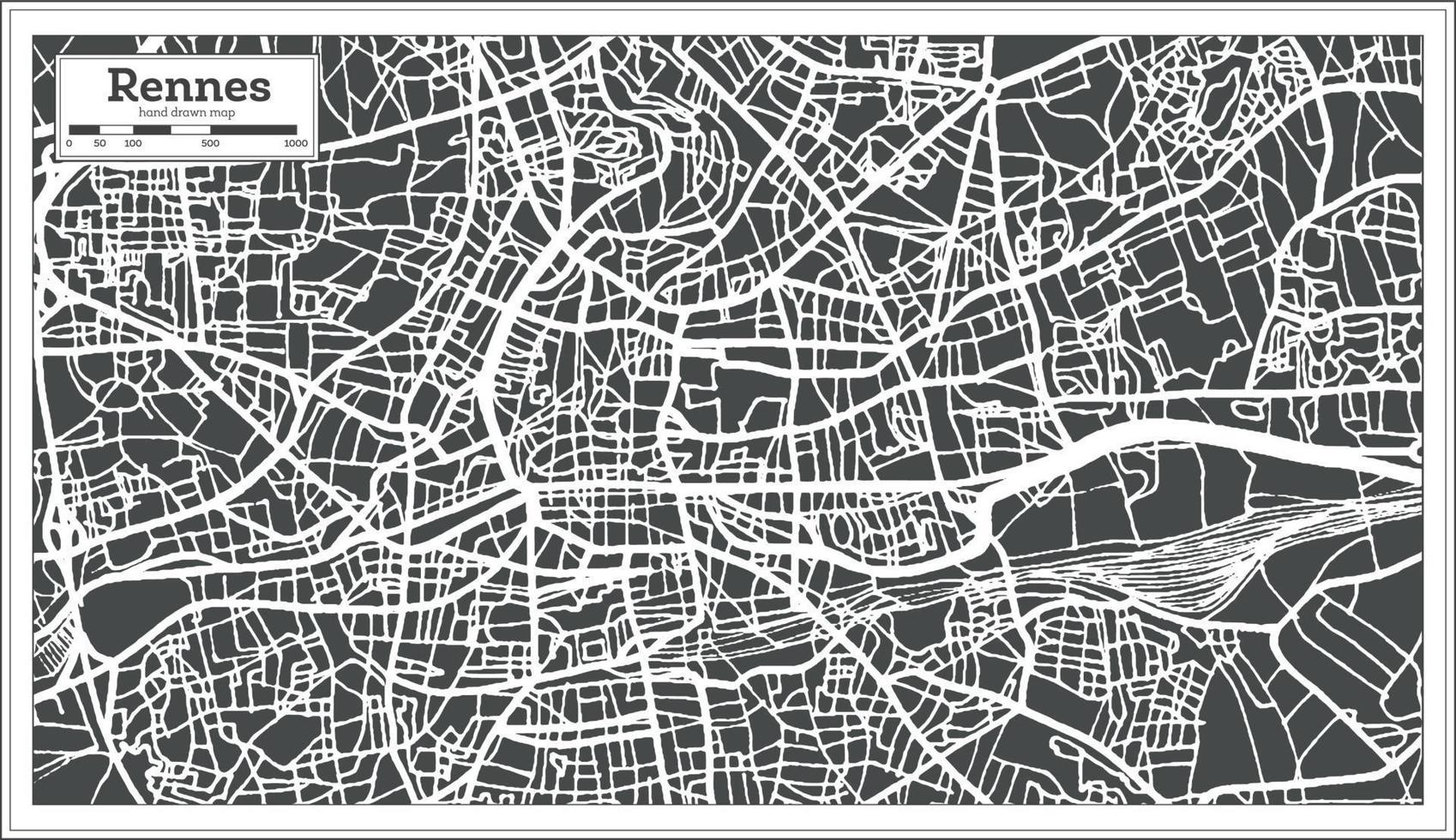 Rennes France City Map in Retro Style. Outline Map. vector