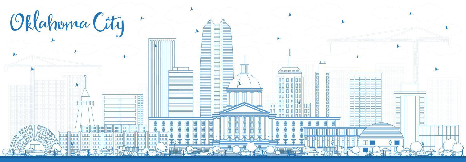 Outline Oklahoma City Skyline with Blue Buildings. vector