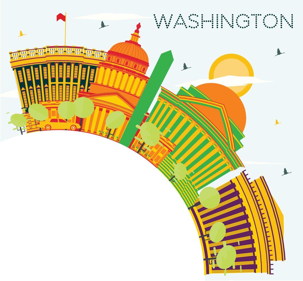 Washington DC Skyline with Color Buildings, Blue Sky and Copy Space. vector