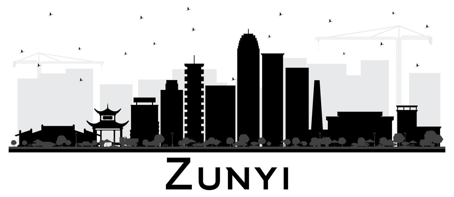 Zunyi China City Skyline Silhouette with Black Buildings Isolated on White. vector