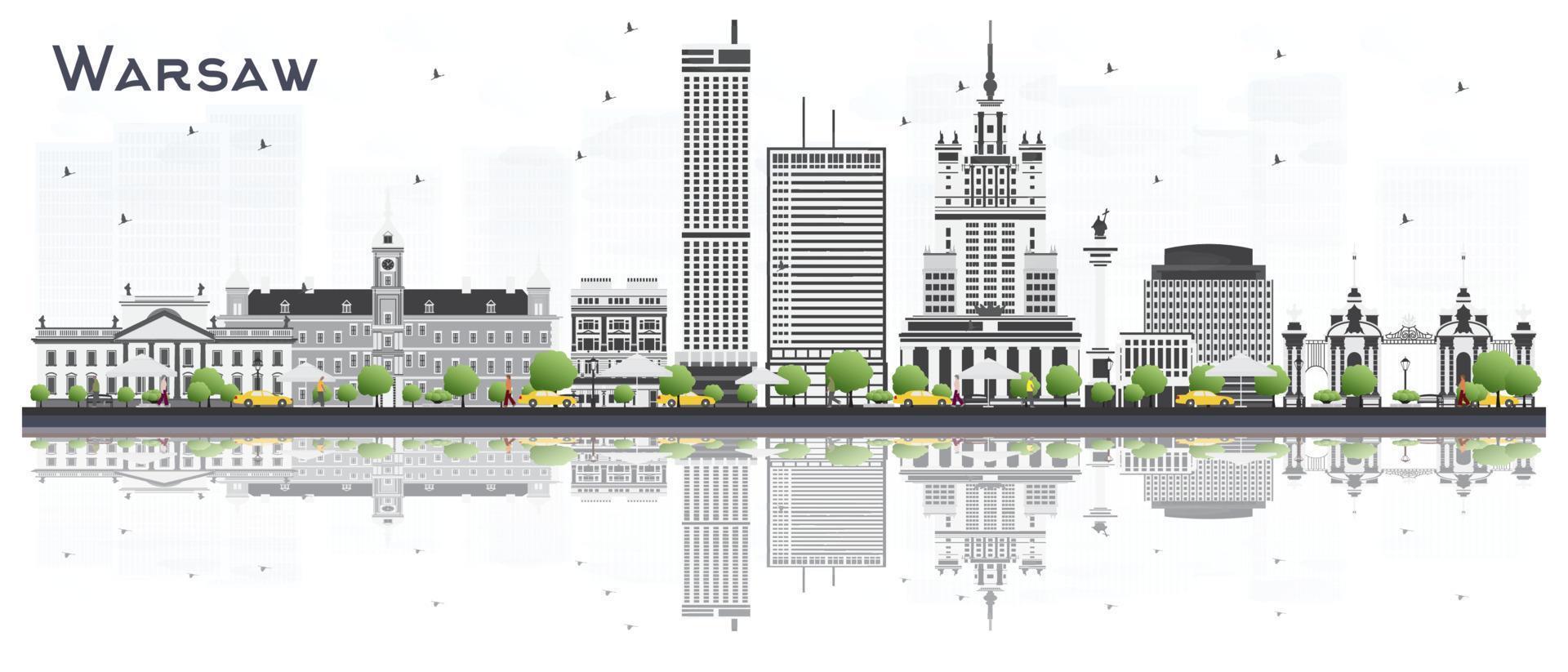 Warsaw Poland City Skyline with Gray Buildings Isolated on White Background. vector