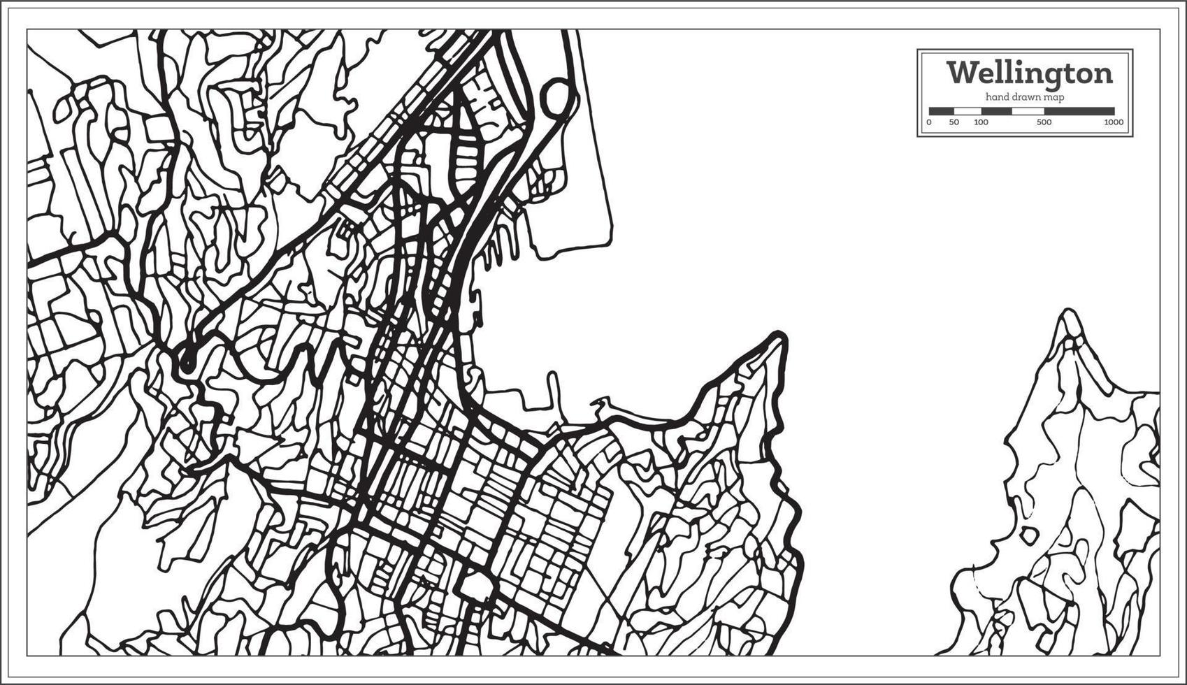 mapa de la ciudad de wellington, nueva zelanda, en color blanco y negro. vector