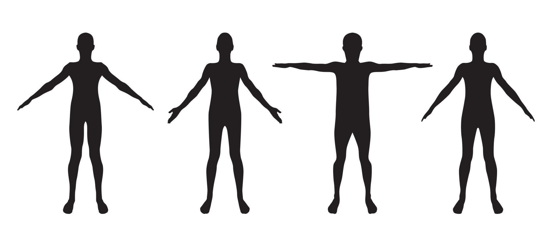 Set of Standing Man or Woman Silhouettes Isolated on White. vector