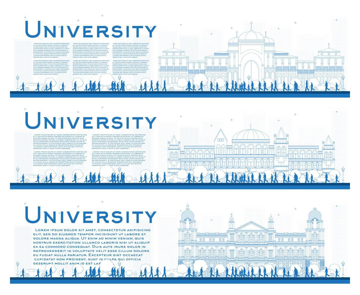 Outline Set of University Campus Study Banners. Vector Illustration.