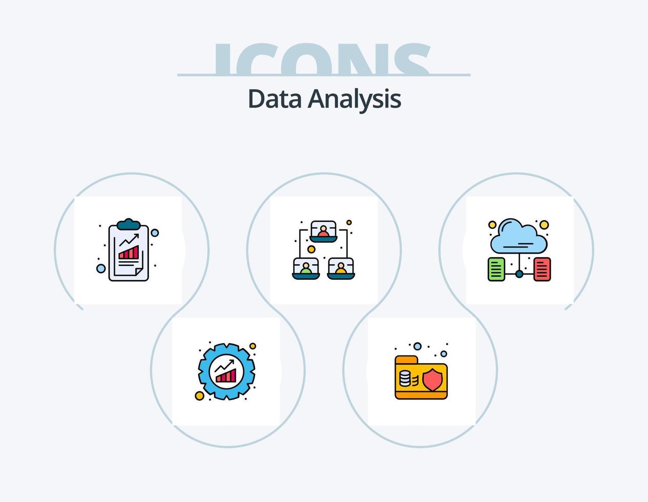 Data Analysis Line Filled Icon Pack 5 Icon Design. dollar. digital. gear. database. management vector