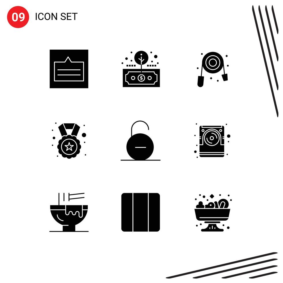 Solid Glyph Pack of 9 Universal Symbols of badge reward return medal plumber Editable Vector Design Elements