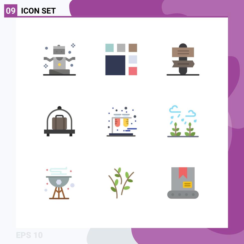 Modern Set of 9 Flat Colors and symbols such as growth tubes holiday test luggage Editable Vector Design Elements