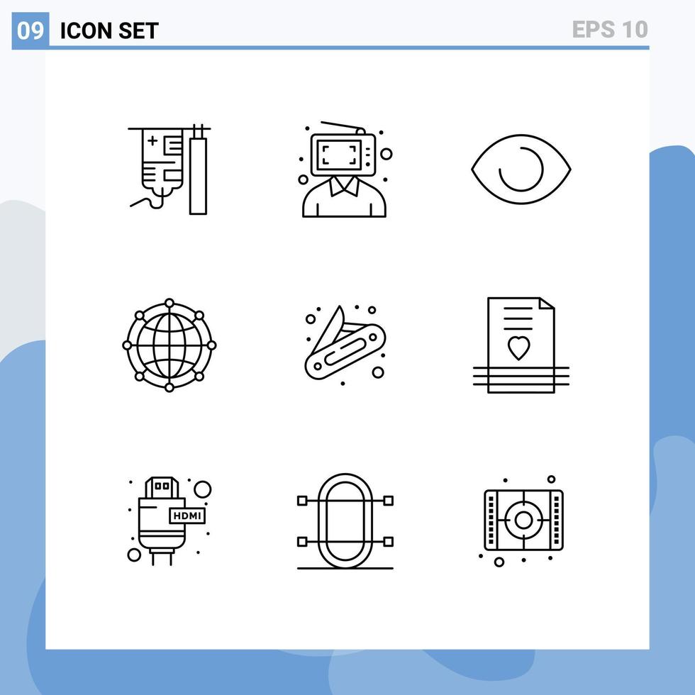 Set of 9 Modern UI Icons Symbols Signs for technology internet marketing global vision Editable Vector Design Elements