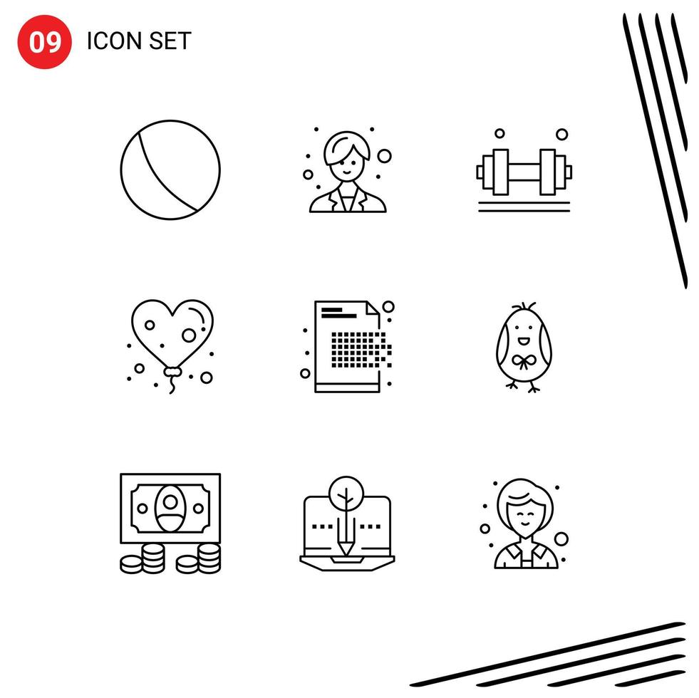 Set of 9 Commercial Outlines pack for encryption data exercise cryptography heart Editable Vector Design Elements