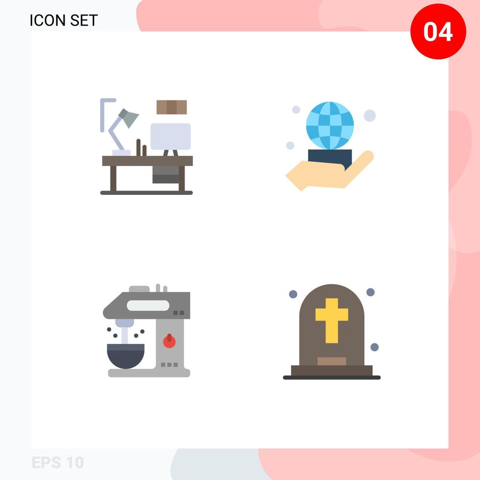 4 Thematic Vector Flat Icons and Editable Symbols of table cafe computer world coffee machine Editable Vector Design Elements