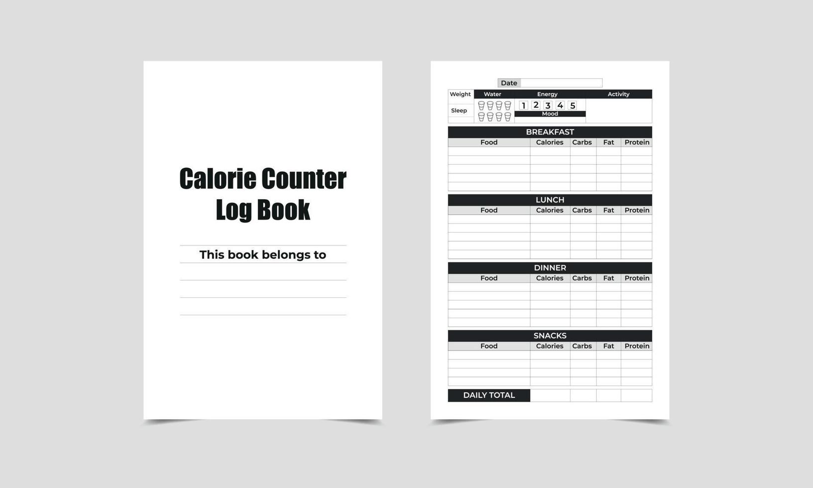 libro de registro del contador de calorías libro de registro de calorías diarias vector