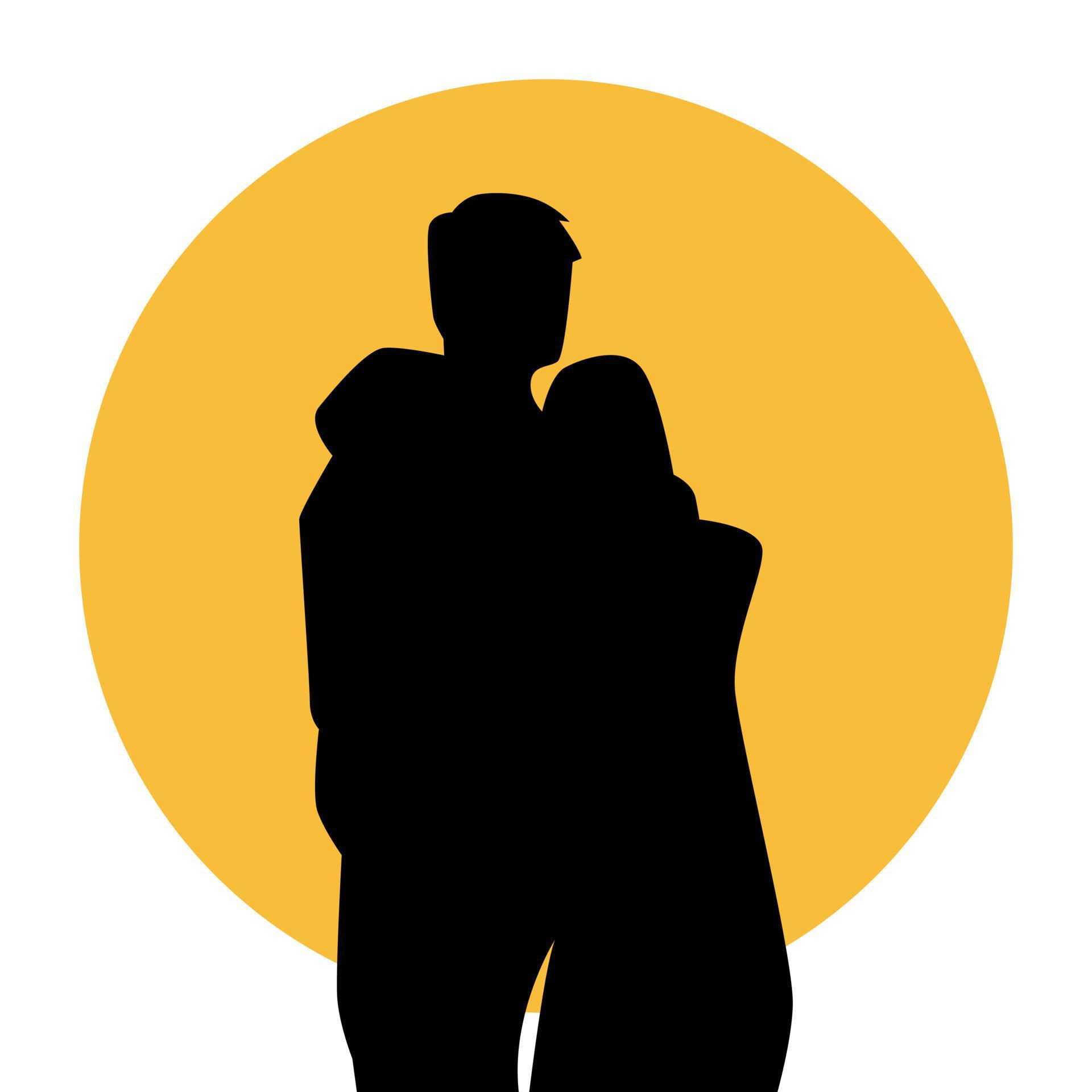 couple silhouette. lover boy and girl. orange sunset background. family