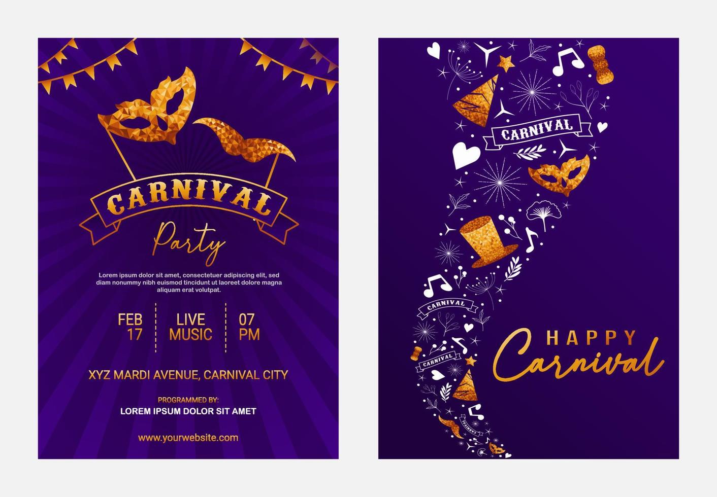 diseño de vector de fiesta de mardi gras de fondo de carnaval brasileño para carnaval, mardi gras, festival, mascarada, desfile. plantilla para invitación de diseño, póster de volante, pancartas.