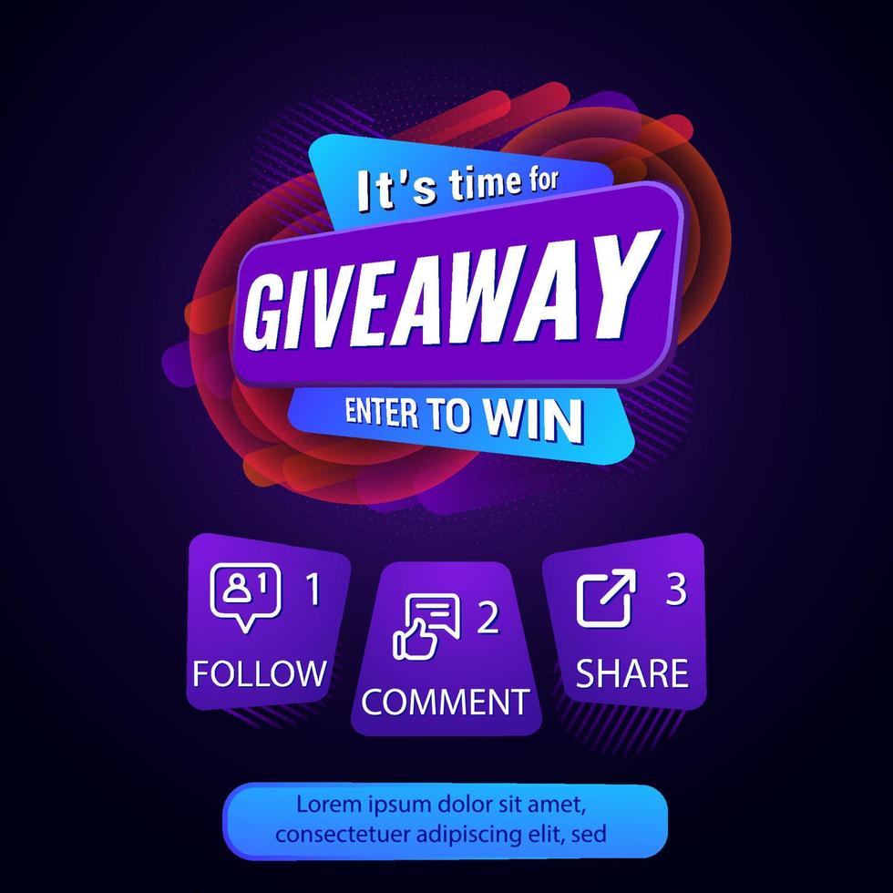 Giveaway quiz contest and announcement for social media feed. Vector template prize win competition with steps