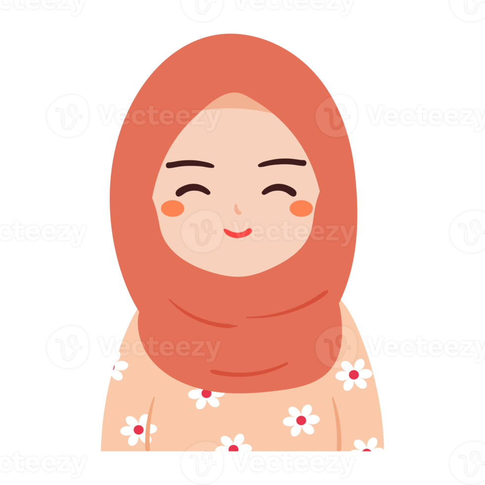 hand drawing cartoon girl wearing hijab with smile face png