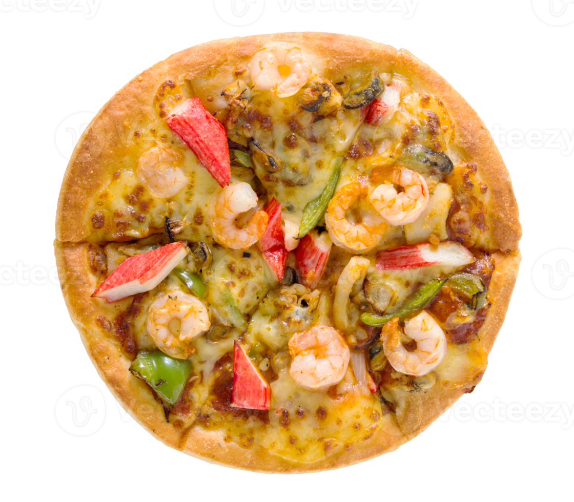 délicieuse pizza aux fruits de mer isolée avec un tracé de détourage png