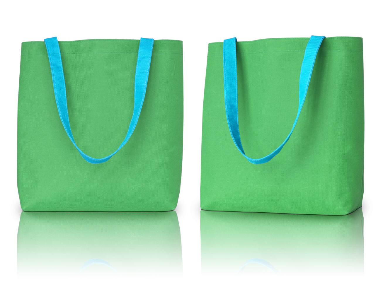 Green shopping fabric bag isolated with reflect floor for mockup png