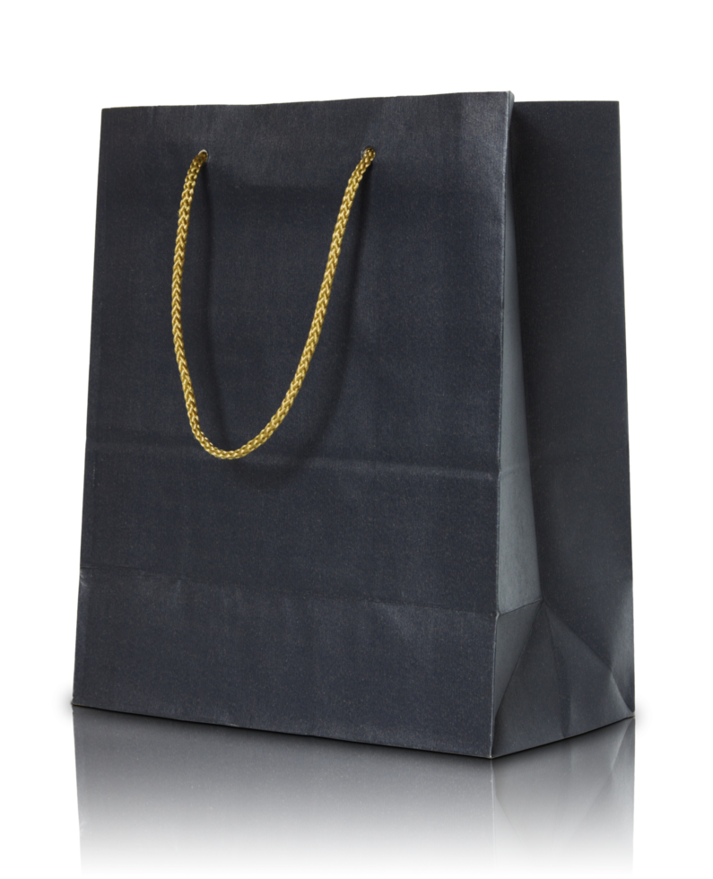 black paper bag isolated with reflect floor for mockup png