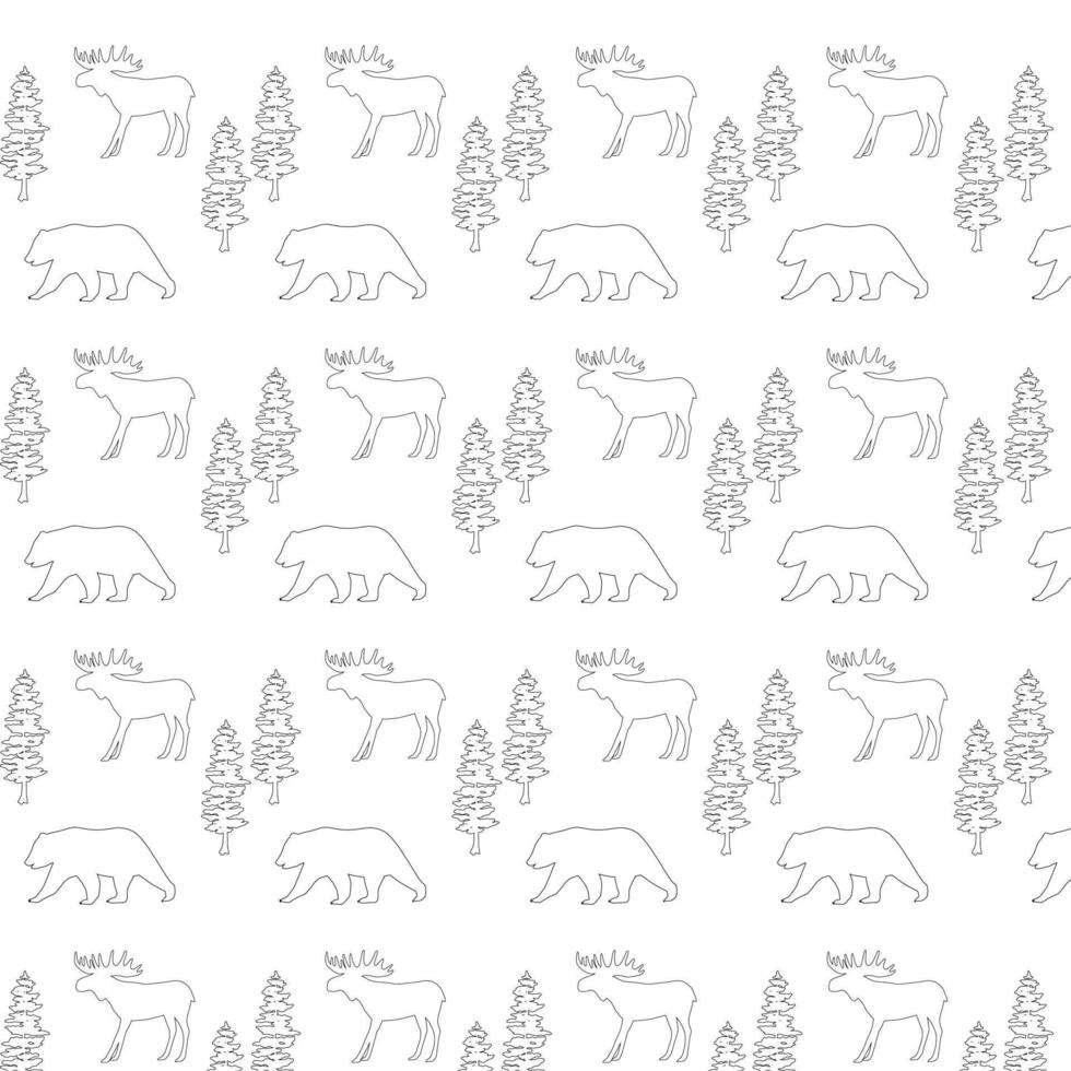 Background with animals deer and bear fir tree. vector