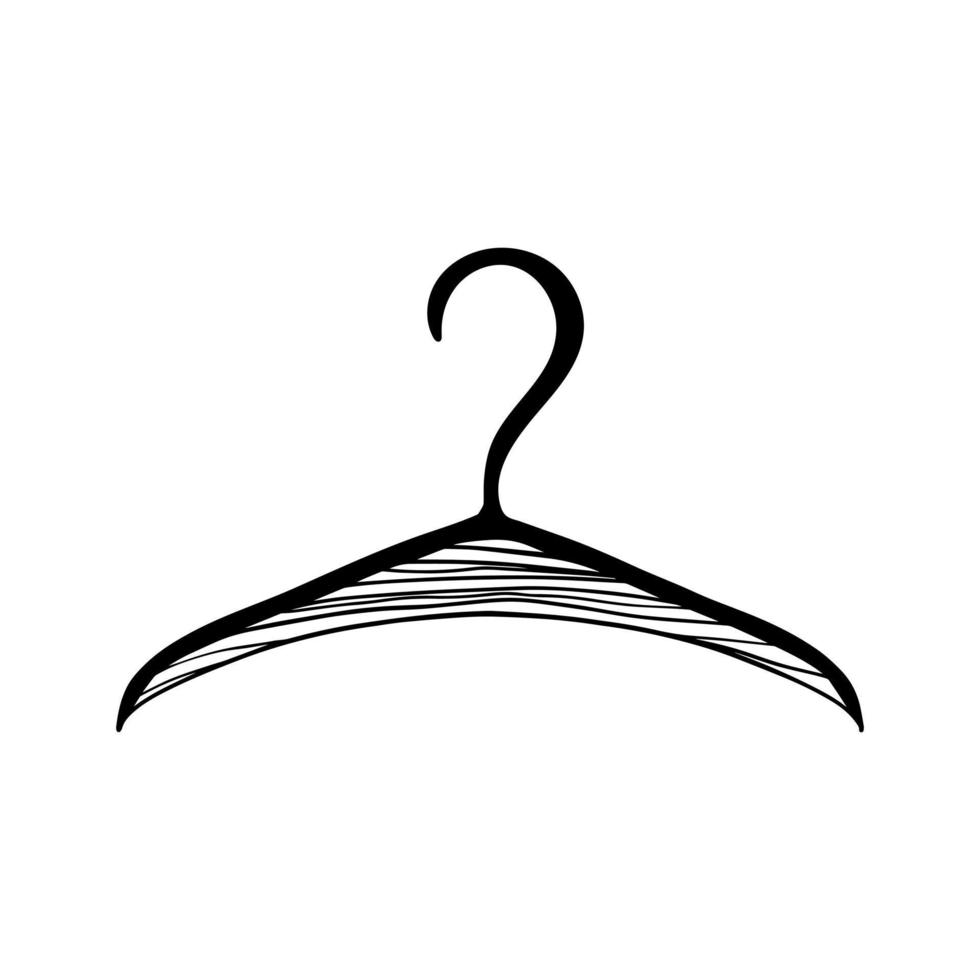 Hand drawn doodle hanger. Sales shopping clipart - hanger for wardrobe, clothes service, dressing room, cloakroom, laundry symbol. Isolated on white background. vector