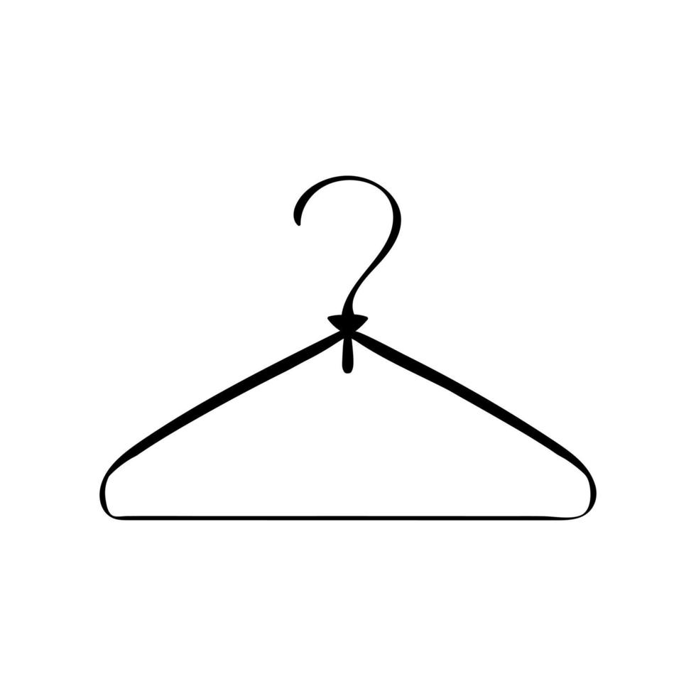 Hand drawn doodle hanger. Sales shopping clipart - hanger for wardrobe, clothes service, dressing room, cloakroom, laundry symbol. Isolated on white background. vector