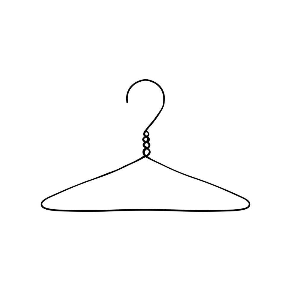 Hand drawn doodle hanger. Sales shopping clipart - hanger for wardrobe, clothes service, dressing room, cloakroom, laundry symbol. Isolated on white background. vector