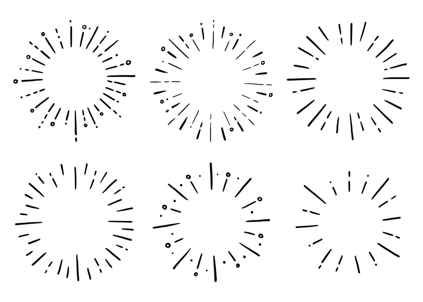 doodle círculo sunburst, conjunto de rayos brillantes. vector