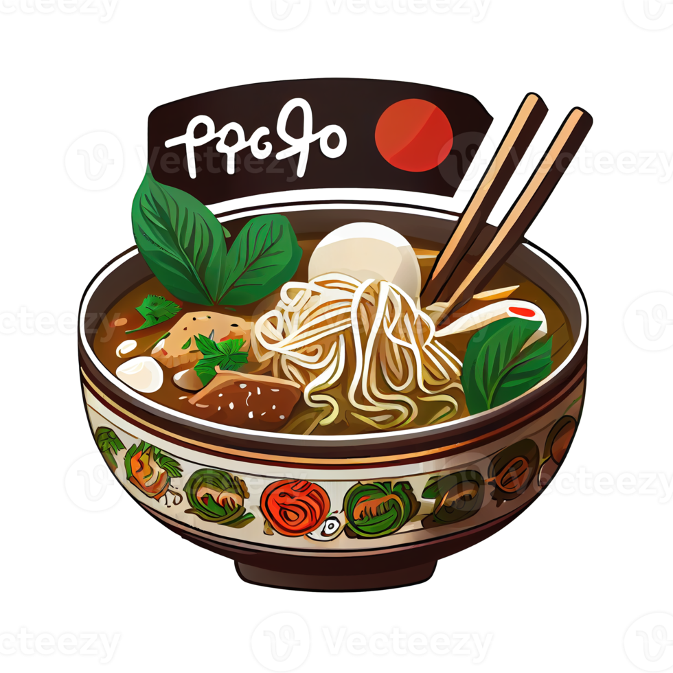 Free Pho Vietnamese dish of rice noodles, herbs, and various meats or  vegetables. Cartoon sticker 17293726 PNG with Transparent Background
