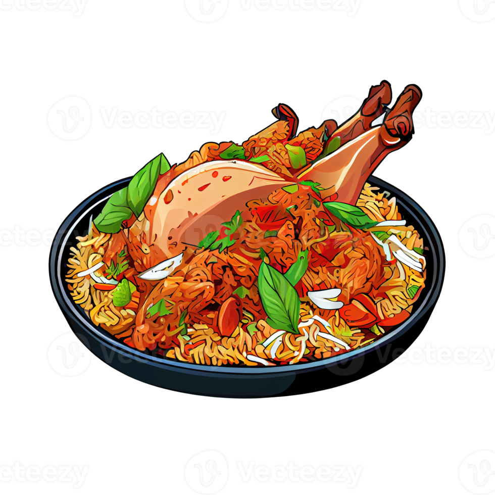 Cartoon sticker Paella Spanish dish of seafood, chicken, vegetables and saffron png